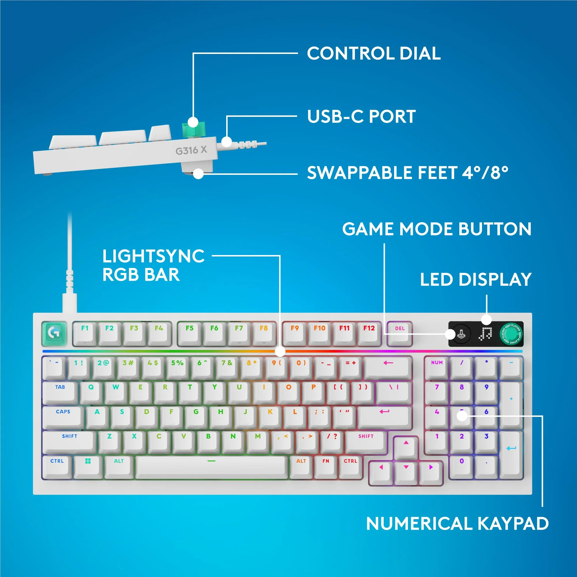Logitech G G316 X 98 Gaming Keyboard (White) - Image 11