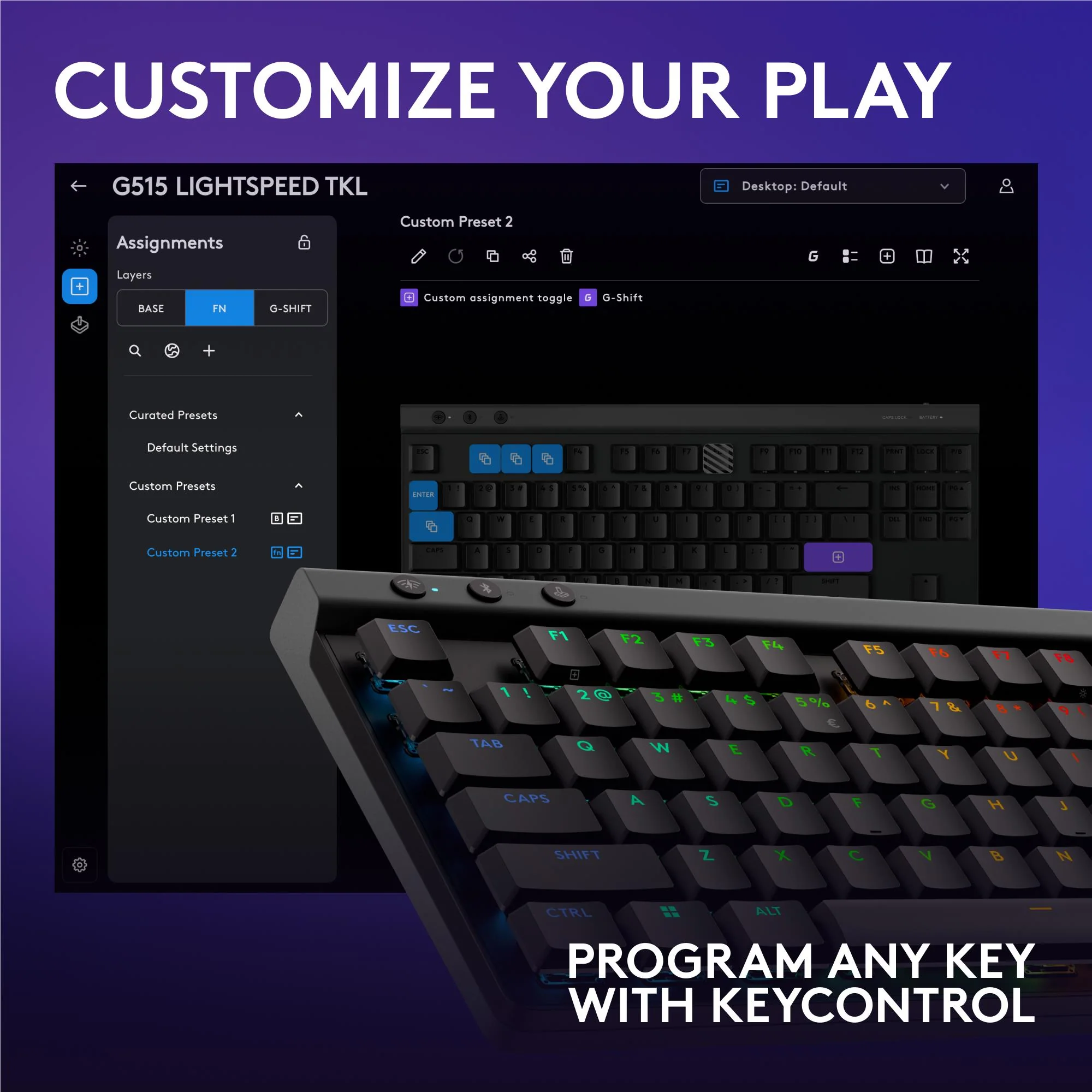 Logitech G515 LIGHTSPEED TKL Wireless Gaming Keyboard (Black) - Image 9