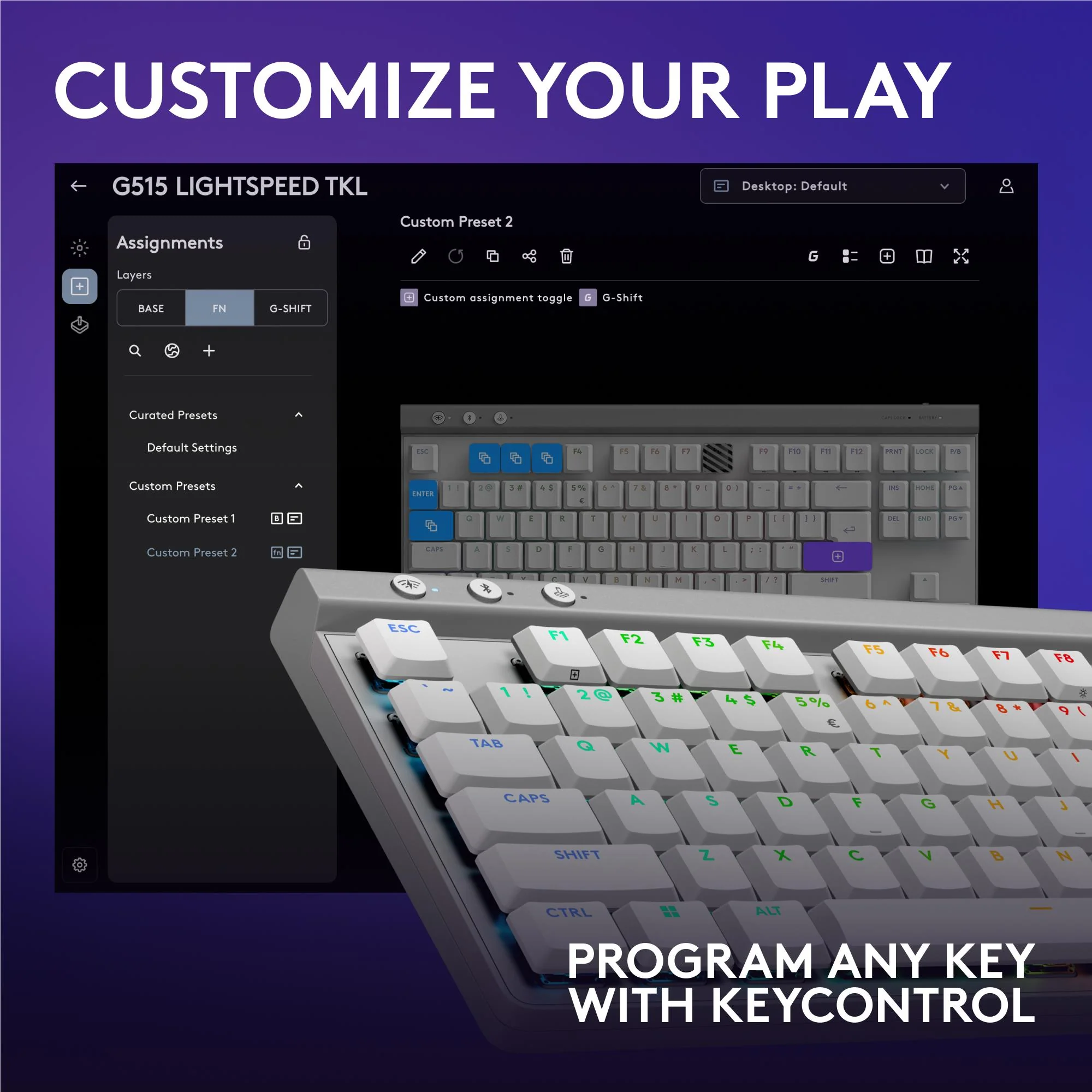 Logitech G515 LIGHTSPEED TKL Wireless Gaming Keyboard (White) - Image 9