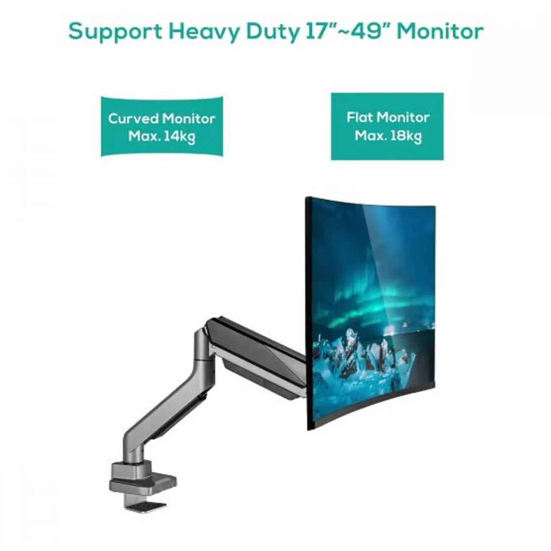 Mbeat activiva Heavy Duty Single Monitor Screen Gas Spring Monitor Arm for Flat Panel & Curved Screen (Black & Space Grey) - Image 2