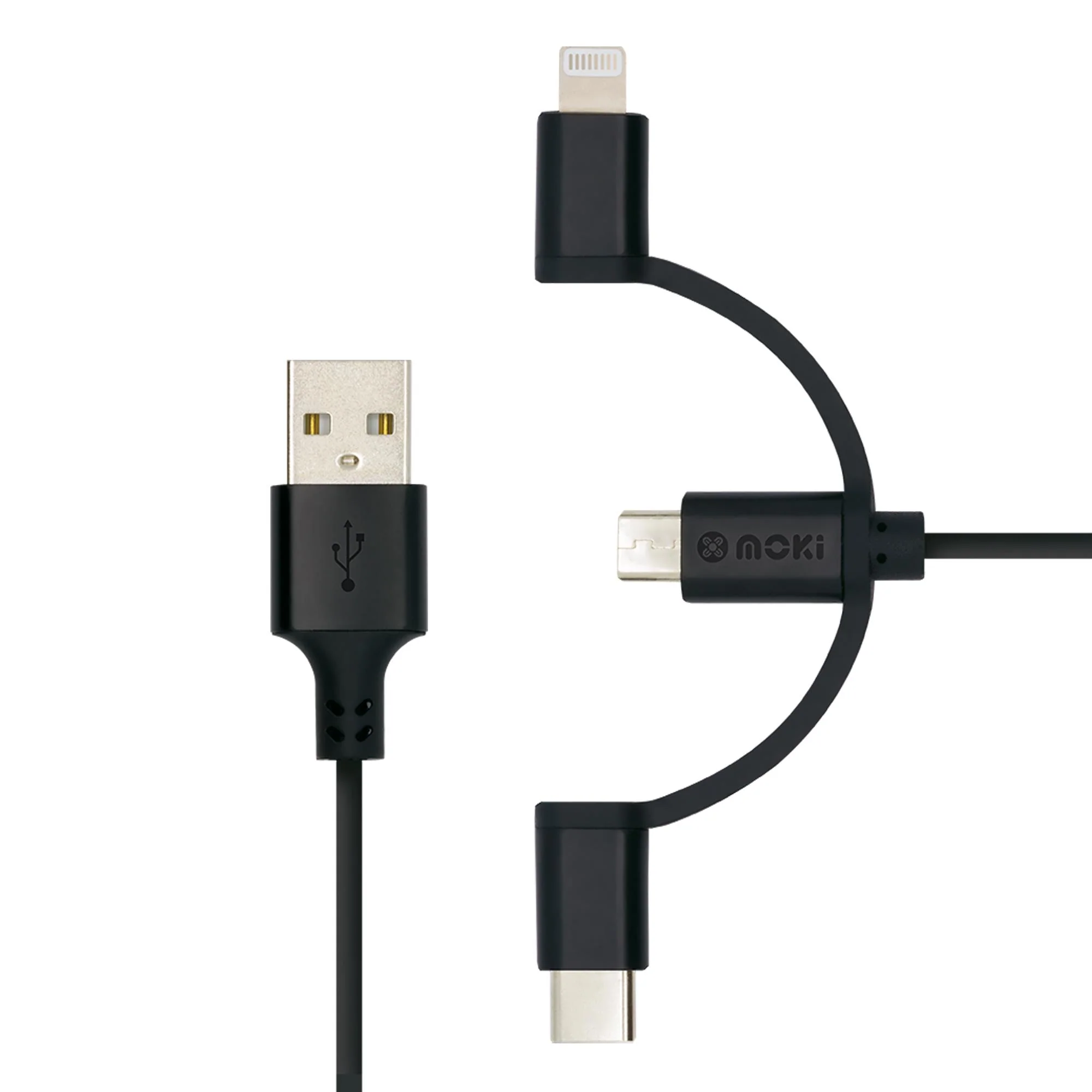 Moki 3-in-1 Micro USB/USB-C/Lightning to USB-A SynCharge Cable (1m) [Black]