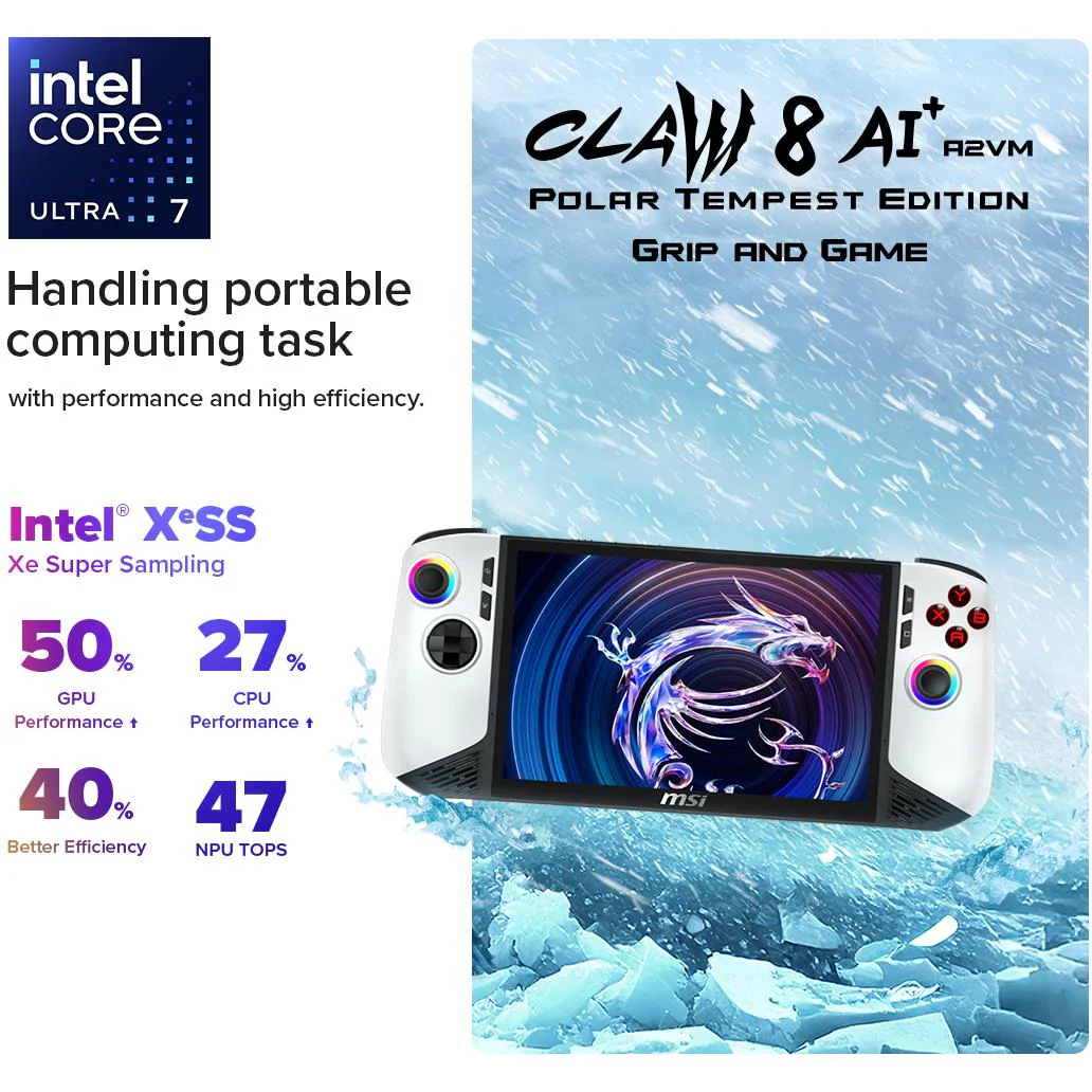 MSI Claw 8 AI+ 8" FHD Touchscreen 120Hz Gaming Handheld - Core Ultra 7 (1TB SSD) - Polar Tempest - Image 6