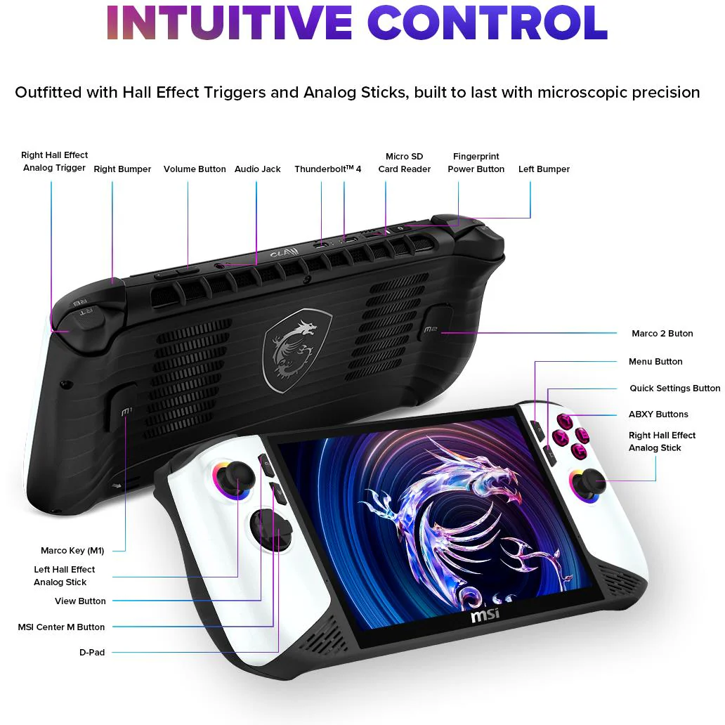 MSI Claw 8 AI+ 8" FHD Touchscreen 120Hz Gaming Handheld - Core Ultra 7 (1TB SSD) - Polar Tempest - Image 9