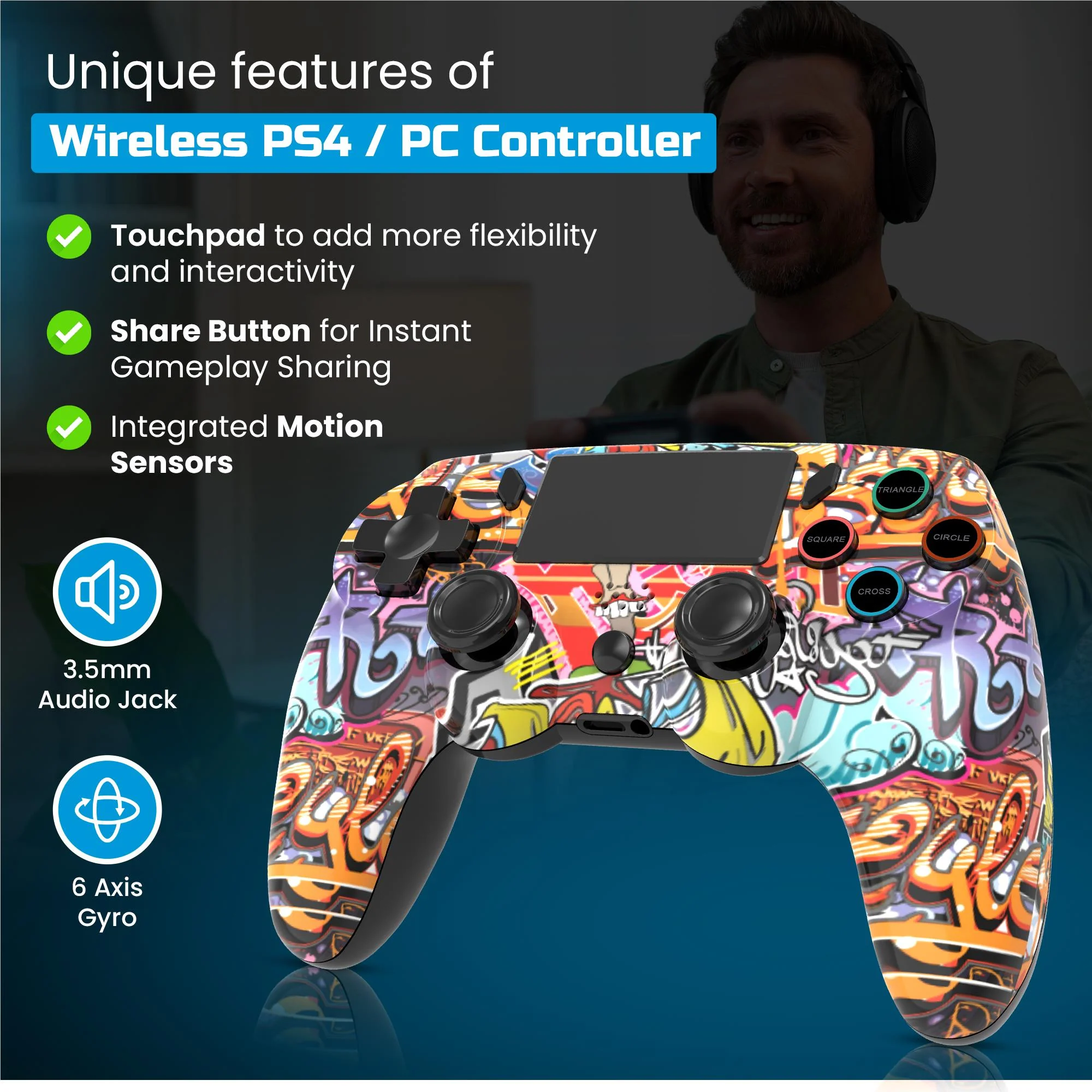 Playmax Wireless Controller V2 for PlayStation 4 (Graffiti) - Image 4