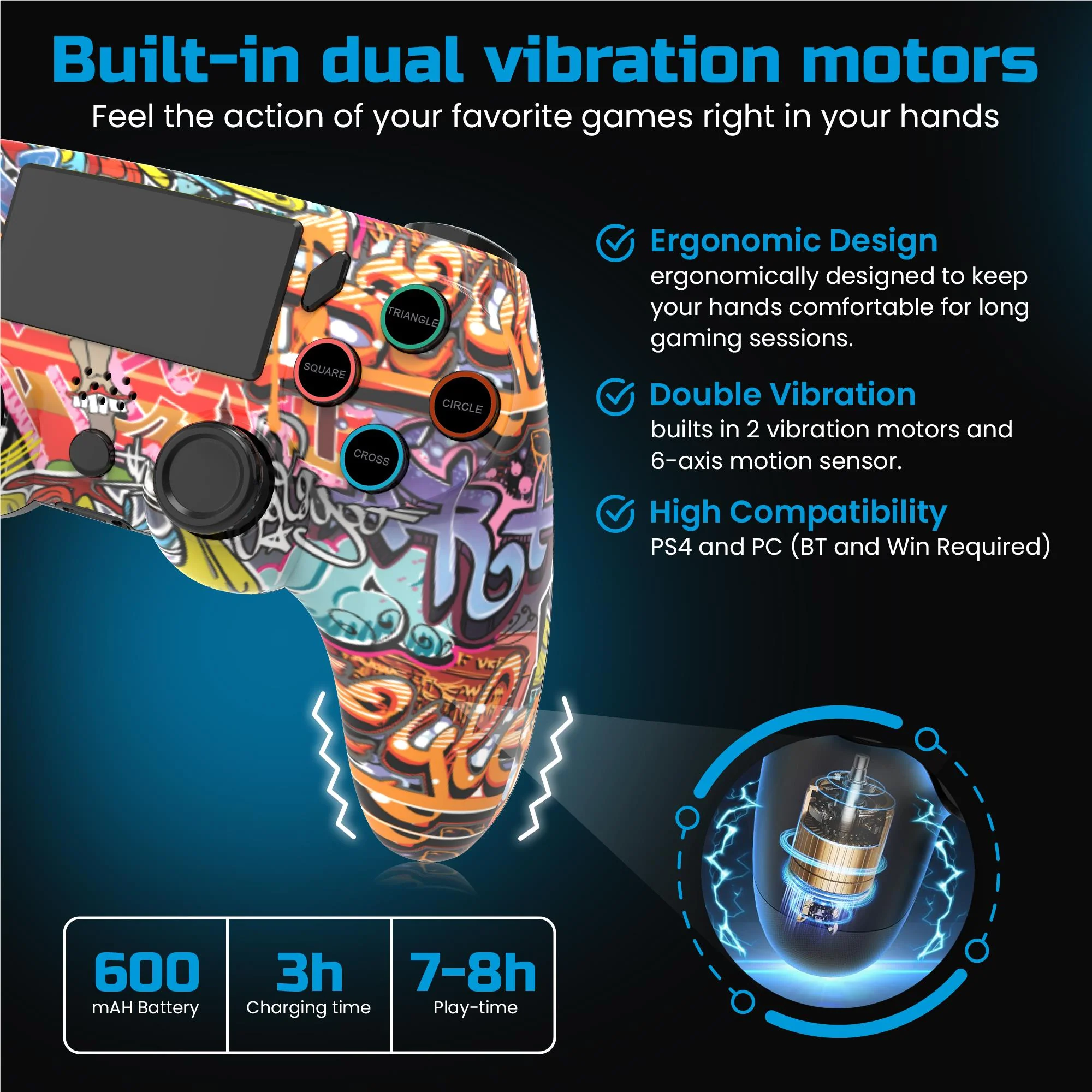 Playmax Wireless Controller V2 for PlayStation 4 (Graffiti) - Image 5