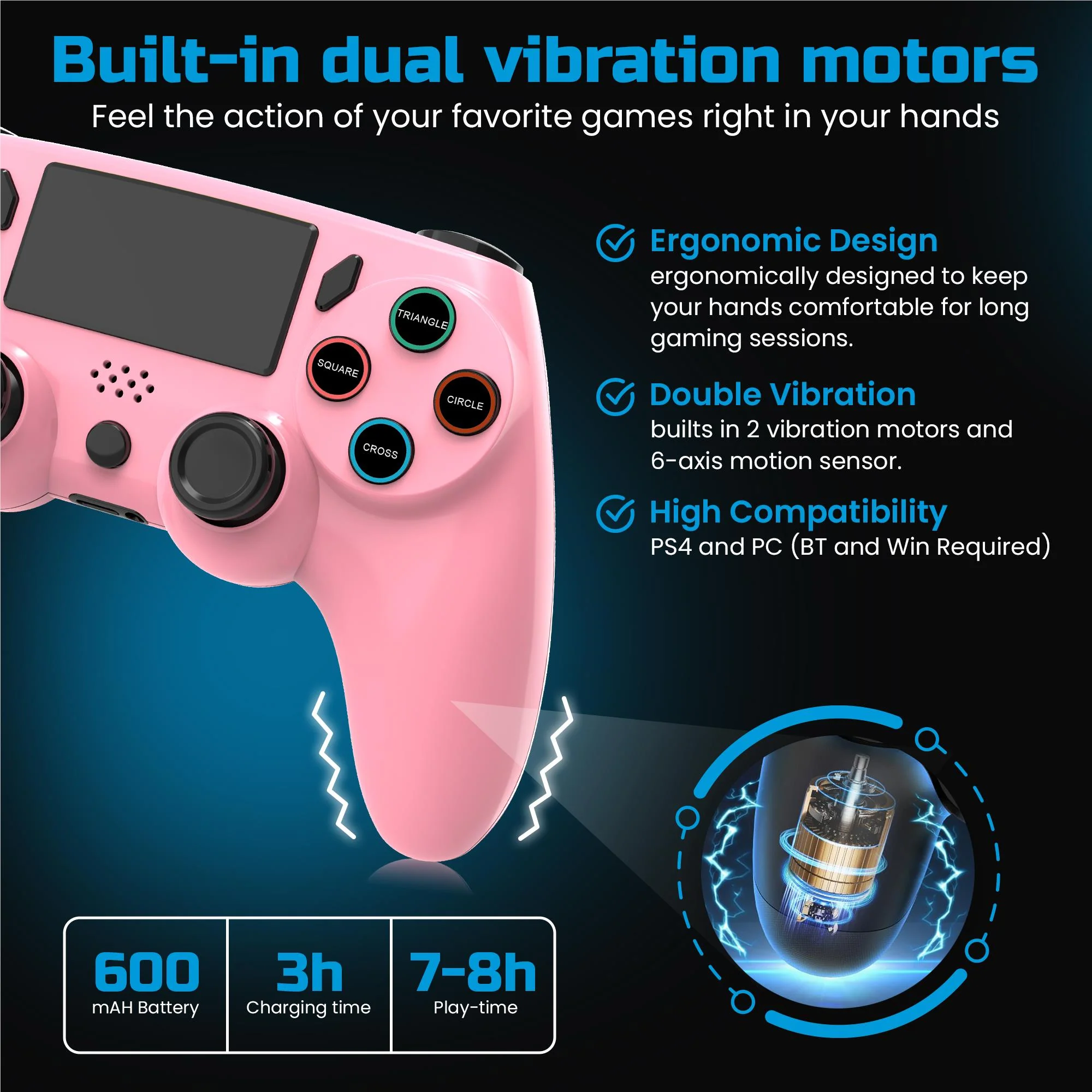 Playmax Wireless Controller V2 for PlayStation 4 (Pink) - Image 5