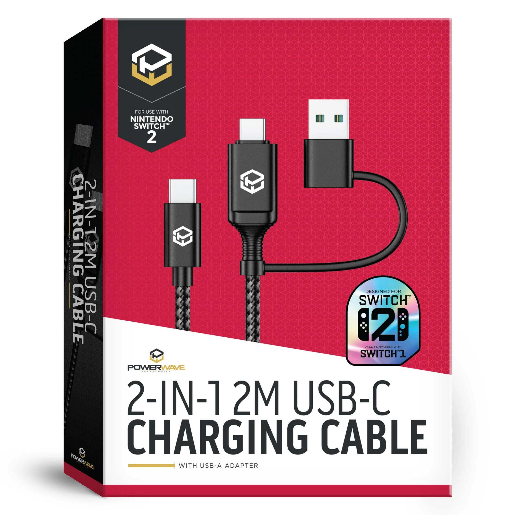 Powerwave 2-in-1 2m USB-C Charging Cable with USB-A Adapter for Nintendo Switch 2