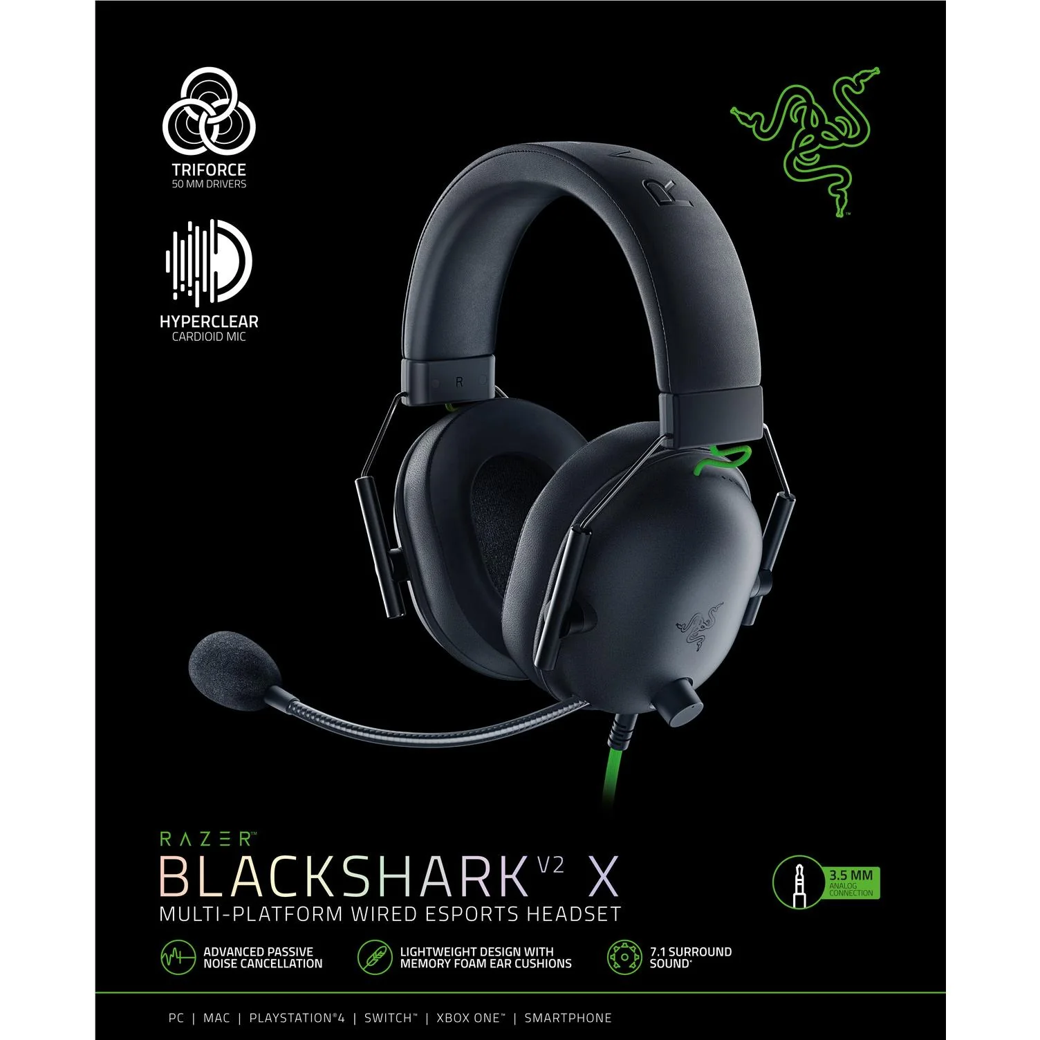 Razer BlackShark V2 X Wired Esports Headset (Black) - Image 7