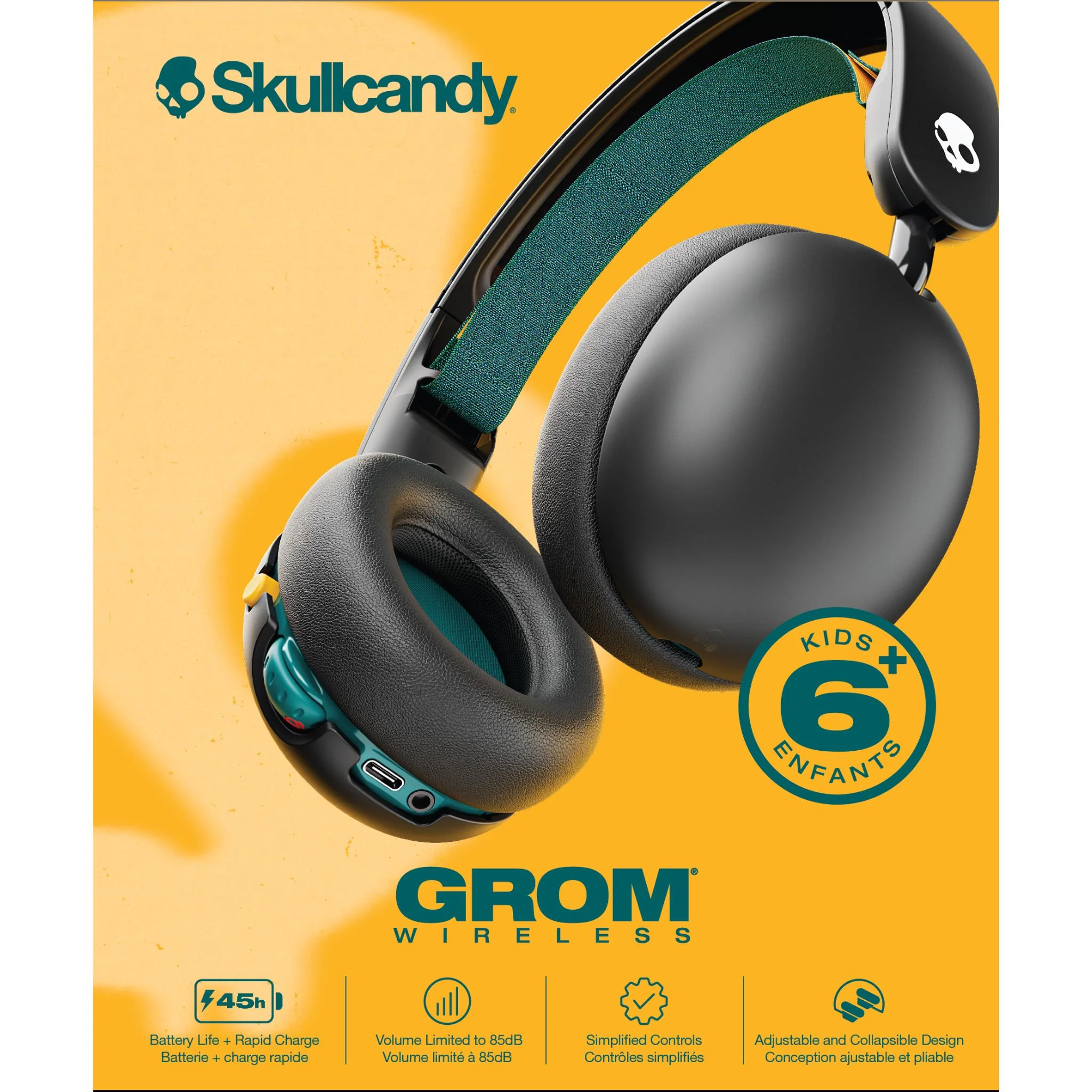 Skullcandy Grom Wireless Kids Headphones (Black) - Image 6