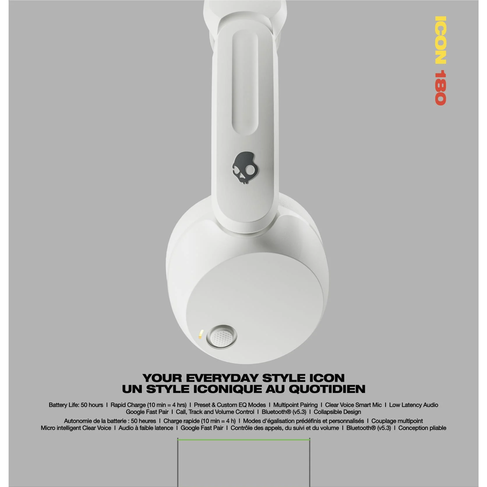 Skullcandy Icon 180 Wireless Over-ear Headphones (Bone) - Image 10