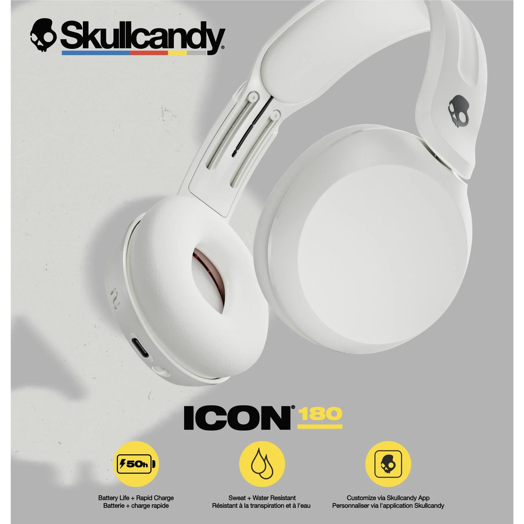 Skullcandy Icon 180 Wireless Over-ear Headphones (Bone) - Image 9