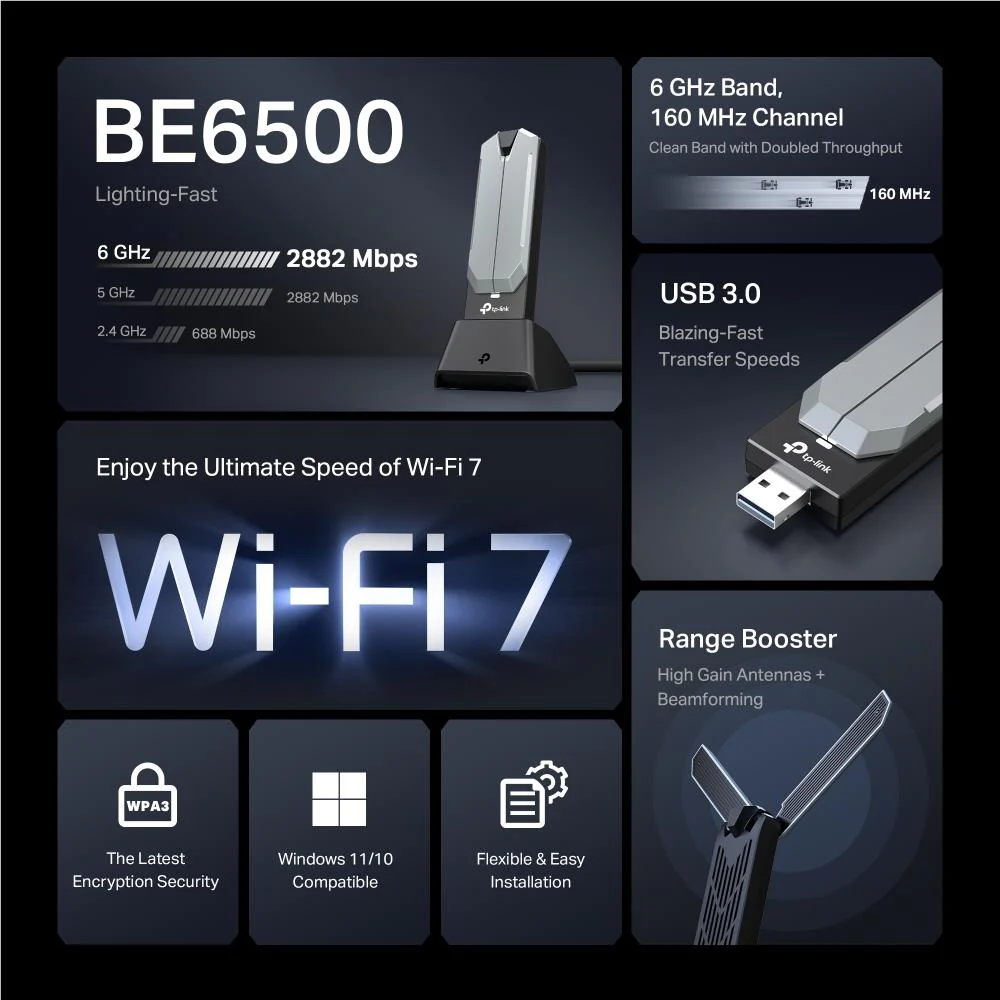TP-Link Archer TBE400UH BE6500 Wi-Fi 7 High Gain Wireless USB Adapter - Image 5