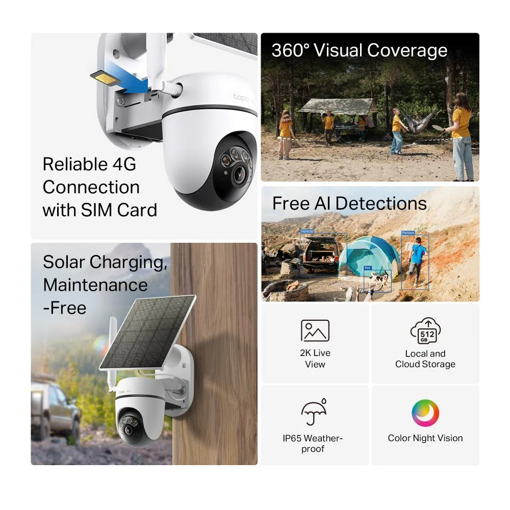 TP-Link Tapo C615G Solar-Powered Pan/Tilt 4G LTE Security Camera Kit - Image 4