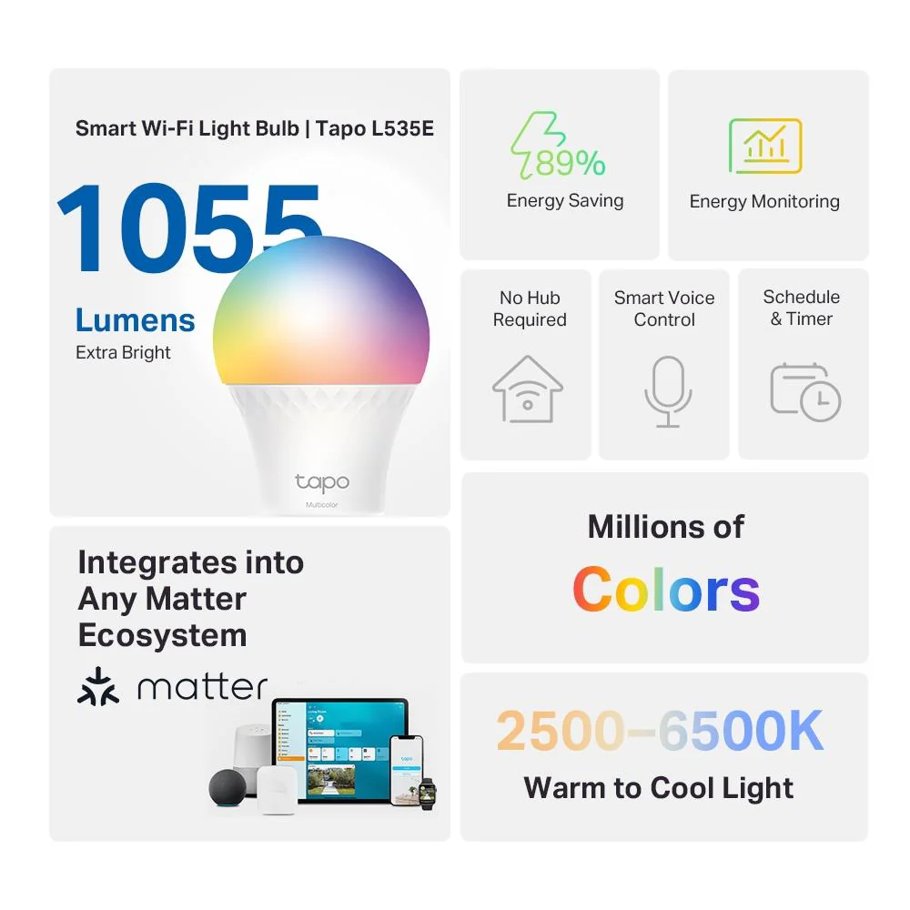 TP-Link Tapo L535E E27 Multicolour Bulb [Matter Compatible] - Image 2