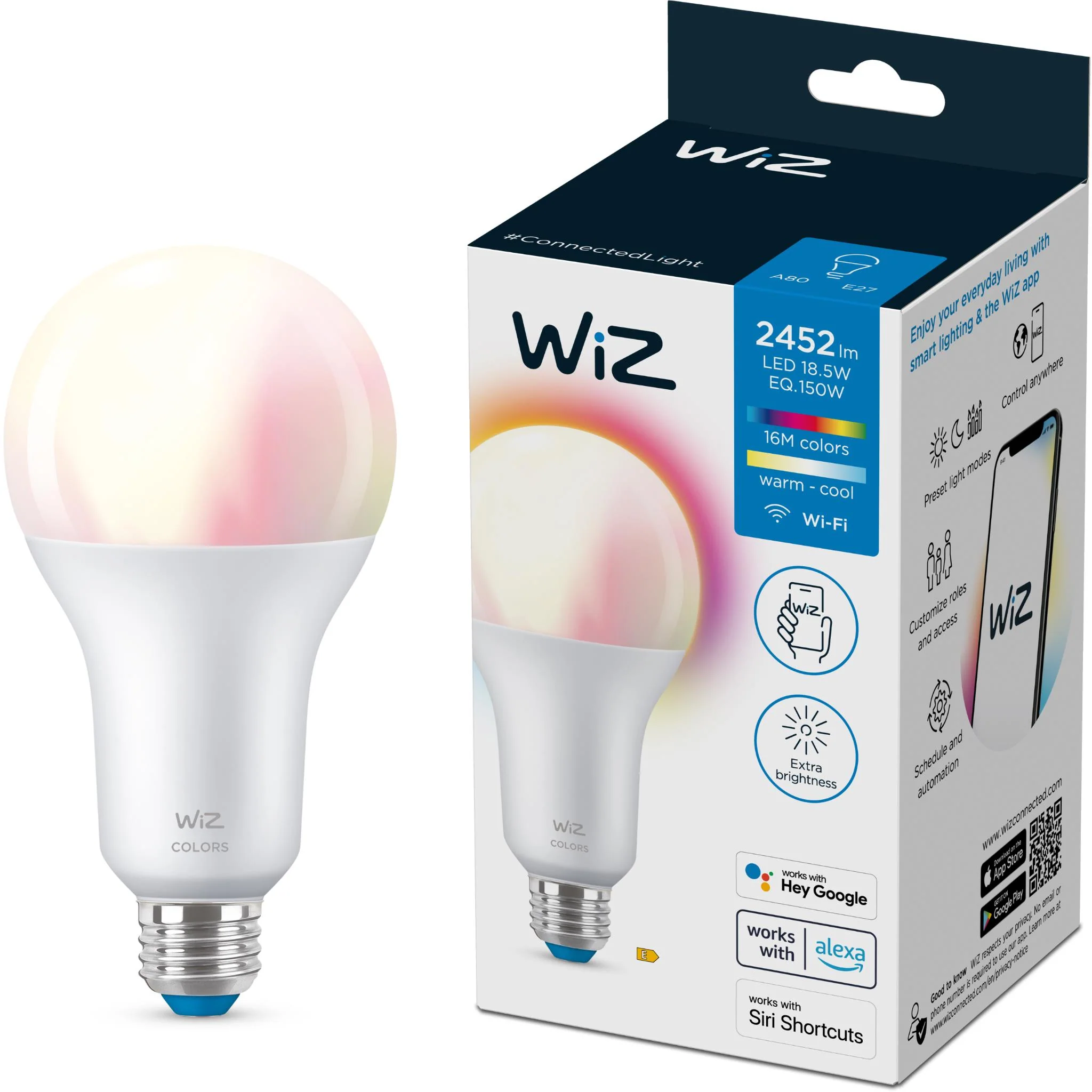 Wiz Colour High Lumen 18.5W A80 E27 Smart Bulb - Image 2